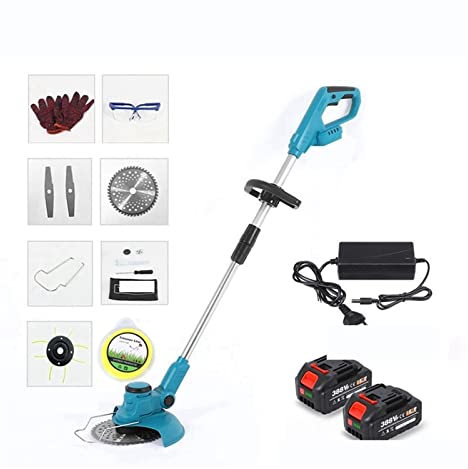 Cortasetos, Cortacésped eléctrico inalámbrico de 8 pulgadas, Motor sin escobillas, recortadora de césped, ángulo de longitud ajustable, poda telescópica, herramientas de jardín, rueda(2 battery set)
