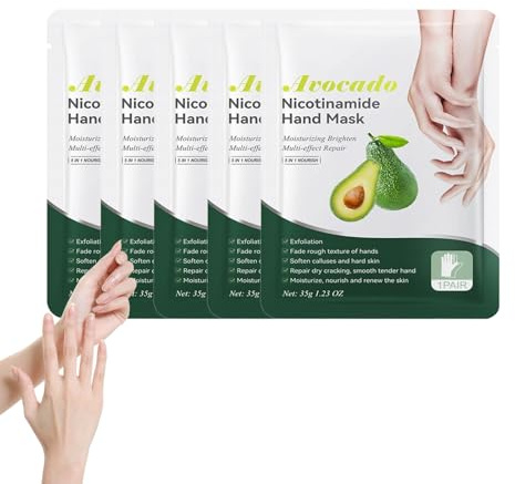 5PC Maschera per Mani Guanti Idratanti, Maschera Mani all'avocado, Hand Mask, Nutre in Profondità la Pelle, Previene la Secchezza Cutanea, Illumina il Tono Della Pelle