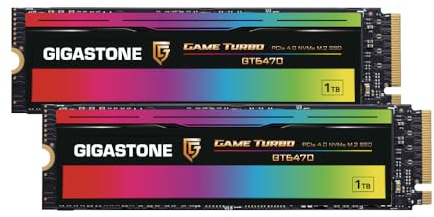 Gigastone 1TB Game Turbo PCIe Gen4x4 SSD (2-Pack) Up to 7,300MB/s with SLC Caching Gaming/PC/Desktop/Laptop 5-Year Warranty M.2 NVMe PCIe 4.0 2280 Internal Solid State Drive