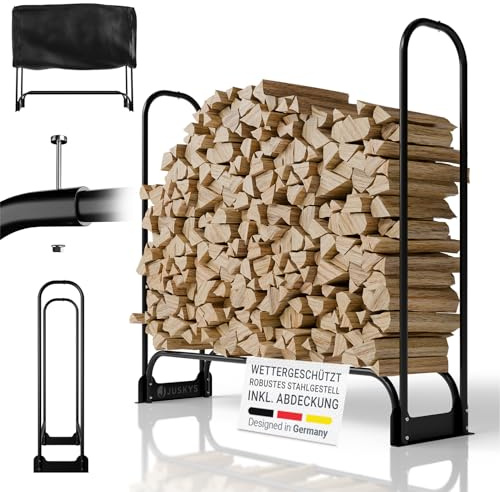 Juskys Kaminholzregal M - 130x117x36 cm – Schwarz, Brennholzregal aus Stahl mit Abdeckung, Holzunterstand für Garten & Terrasse, 200 kg belastbar