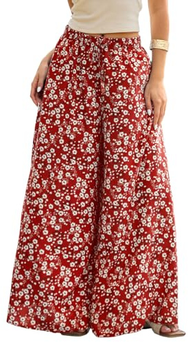 ZANZEA Women's Wide Leg Trousers Flowy Floral Palazzo Summer Beach Pants