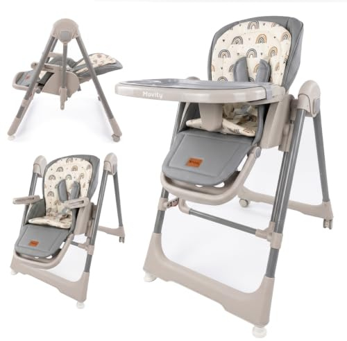 Twinly Movity Trona Bebé Evolutiva 2 en 1, Hamaca y Columpio, Gris | Plegable, Reclinable, Arnés de 5 Puntos, De 6m a 15 kg