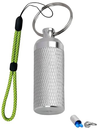 TOZBLEU Portapillole Portapillole Mini in Alluminio con Cordino Portachiavi Portatile Tascabile per Viaggi All'aperto Porta Pastiglie Pillole Porta Medicine Porta Compresse Metallico A Tenuta Stagna