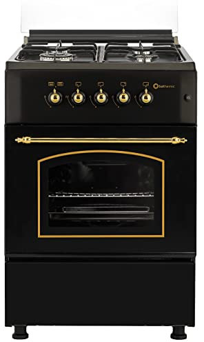 SOLTHERMIC F6S40G2 COCINA GAS NEGRA RUSTICA CON MANDOS DORADOS/PARA HUECO DE 60 CMS / 4 FUEGOS CON ENCENDIDO AUTOMATICO/GAS BUTANO Y GAS CIUDAD/ALTA GAMA