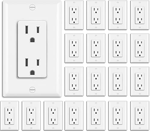 BESTTEN 20 Pack 15 Amp Decorator Wall Receptacle Outlet, Non-Tamper-Resistant, Wallplate Included, 15A/125V/1875W, UL Listed, White