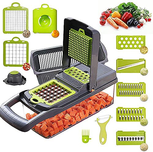 12 in 1 Vegetable Chopper, Mandoline Vegetable Dicer and Chopper, Vegetable Chopper Manual, Professional Veg Slicer Onion Slicer Food Slicer for Slicing Fruit, Vegetables, Carrot, Potato and Tomato