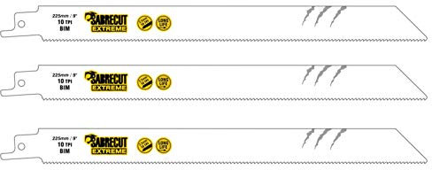 3 x SabreCut SCRS1122HF_3 225 mm 10 TPI S1122HF Hojas de sierra de sable para corte rápido de madera y metal Compatible con Bosch Dewalt Makita y muchos otros