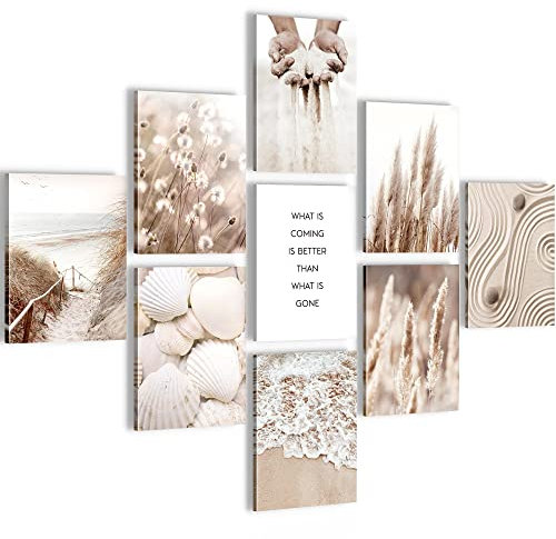 Novart Wandbilder Boho - KOMPLETT AUFHÄNGFERTIG - Pampas Wohnzimmer Schlafzimmer- 9 Moderne Bilder Set - N025291a