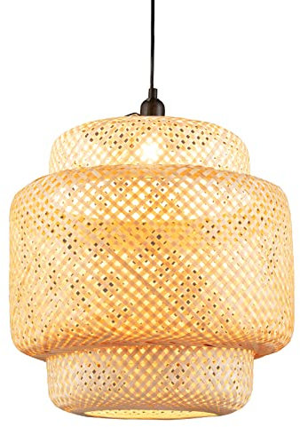 COSTWAY Bamboo Ceiling Light, Hand Woven Lampshade Hanging Pendant Light, Retro Decorative Chandelier Ceiling Lamp for Restaurant Living Room Coffee Farmhouse
