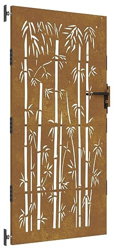 vidaXL Garden Gate with Lockable System and y Finish - Laser-Cut Bamboo Pattern Corten Steel Gate for Garden and Patio 85x175 cm