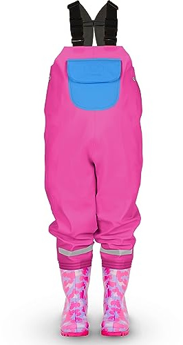 LOVRAIN Children Kids Waterproof Chest Waders Boots Size 24-25 Pink Hearts