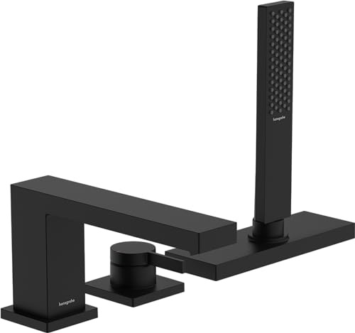 hansgrohe Tecturis E - 3-Loch Badewannenarmtur Wannenrand für 2 Verbraucher mit Schlauchbox (sBox), Mischbatterie Badewanne, Wannenrandarmatur, Mattschwarz