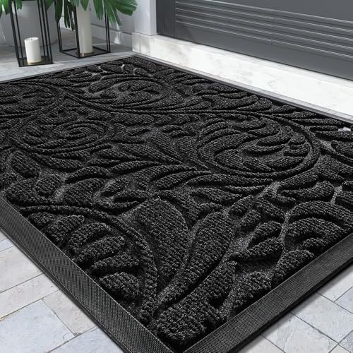 Yimobra Fußmatten - Innen und Außen, Waschbar Fussmatte, Rutschfester Schmutzfänger Teppich für Eingang, Haustür, Patio, Flur, Garten, 75 x 43 cm, Schwarz