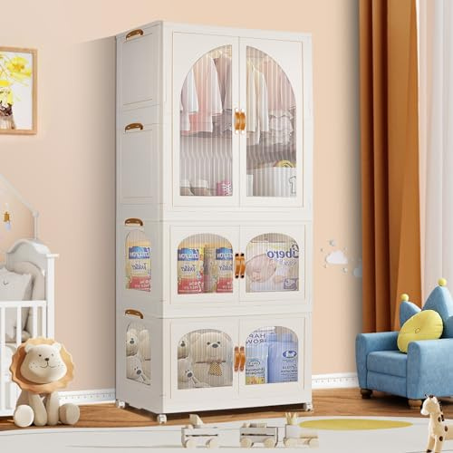 Kalolary Grandi Portatile Guardaroba, Armadio Portatile Armadio per Bambini Armadio Guardaroba Modulare DIY Mobiletto Stanzino per Appendere Vestiti Adatto per Riporre Vestiti e Giocattoli