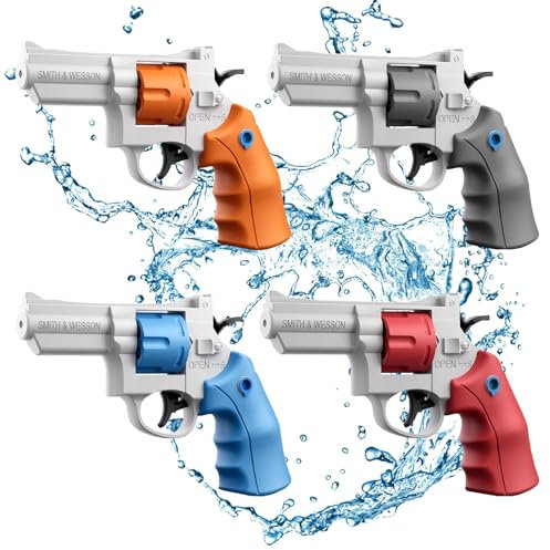 4 Stück Wasserpistole Kinder, 200CC Kapazität Links Rad Spielzeug, Große Reichweite Squirts bis zu 16-25ft im Freien Sommer Pool Party Spielzeug Wasserpistole Kinder Erwachsene