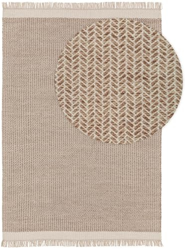 benuta Tapis en laine pure Kim - Beige 200 x 300 cm - Coton, Laine - Rectangulaire & Style : Ikat, Hygge & Cozy, Minimaliste - Facile d'entretien pour le salon et la chambre à coucher
