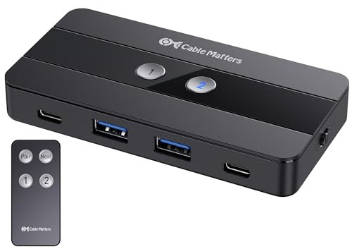 Cable Matters Switch USB A a 4 porte 10 Gbps, USB C per 2 computer, switch KVM con telecomando, 2 periferiche USBA e 2 USBC tra 2 host