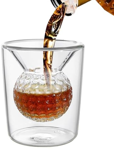 Golf Ball Shotglas - Golftema snapsglas | Dubbelväggiga runda genomskinliga glaskoppar | Små glaskoppar, glas skottkoppar för