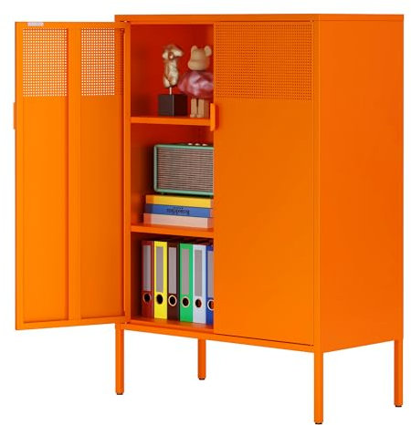 Metall-Speicher-Schrank mit Türen und Regalen, Stahl-Mehrzweckschrank, Metall-Akten-Schrank für zu Hause und Büro, Orange, 40T x 80B x 120H cm