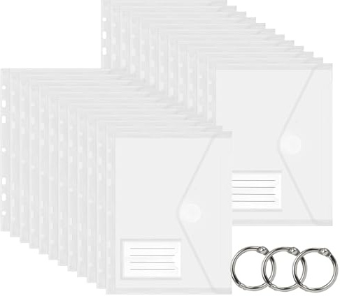 Gsrhzd dokumentväska A5, 24 stycken transparent dokumentmapp, 7 hålkanter dokumentväska A5 arkiverbar med etikettfickor, för organisering av dokument