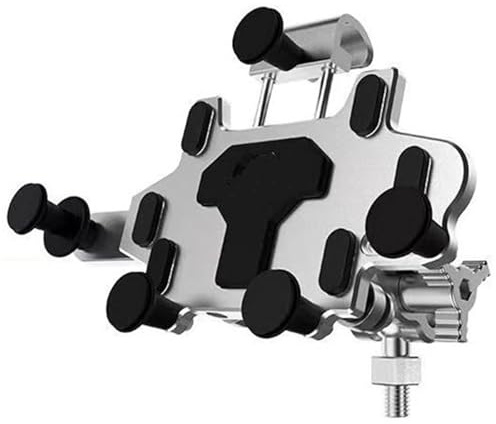 Soporte De Navegación para Teléfono Móvil con Ajuste Giratorio De Aleación Mejorado 2024 Soporte Amortiguador para Motocicleta Y Bicicleta. Soporte navegación(H98 Silvery)