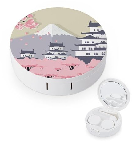 fkgvwo Contact Lens Container Japanese Castle Travel Contact Lens Box with Mirror Tweezers Solution Bottle