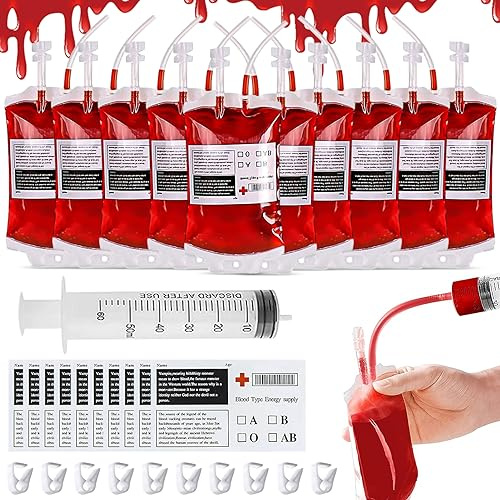 31 Piezas Bolsa de Beber Sangre para Halloween, Bolsa de Sangre para Bebidas, Bolsas de Sangre para Llenar, Reutilizable Contenedor de Bebida de Sangre para Decoración de Halloween Zombie Fiesta