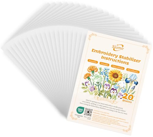 Siumir 20 Pièces Stabilisateur de Broderie A4 29,7x21 cm, Papier de Tracé et Transfert Auto-adhésif Soluble dans l'Eau, Dos Transparent Dessinable Imprimable pour Broderie à la Main et Machine