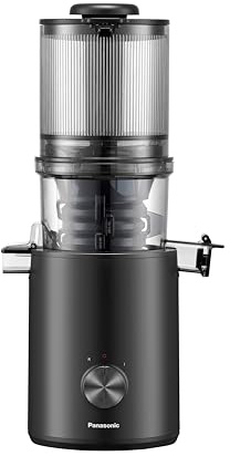 Panasonic MJ-L900KXE Entsafter, 1,5 l Fassungsvermögen, 120 mm Einfüllöffnung, 55 U/min, siebloses Filtersystem, spülmaschinengeeignet, leicht zu reinigen, Sorbet-Aufsatz, Schwarz