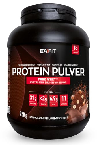 Protein Pulver Haselnuss-Schokolade 750g - Premium Eiweiss protein pulver für Muskelaufbau - Whey Protein Isolate - Protein Pulver mit Shaker Empfehlung - für Shaker Protein & Fitness - EAFIT