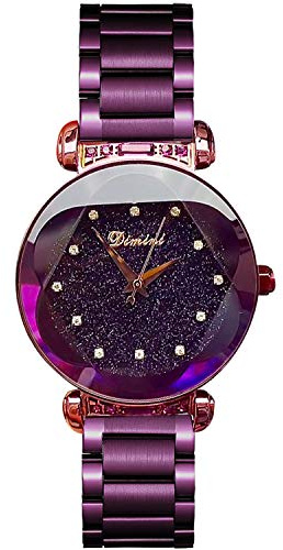 RORIOS Mode Damen Analog Quarzuhr Armbanduhren Edelstahlband Sternenklarer Himmel Simulierter Diamant Dial wasserdichte Armbanduhr