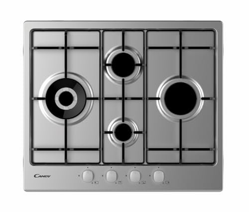 Candy Idea CHW6D4WX, Piano cottura a gas, 4 bruciatori, Griglie in ghisa, Griglie lavabili, Sicurezza Sicurflame, Manopole,Inox, 0,8x59,5x51