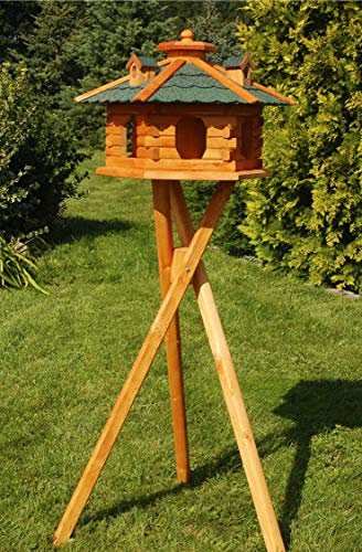 Deko-Shop-Hannusch XXL Vogelhäuschen, Vogelhaus mit Bitumschindeln, behandelt, Futtervogelhaus, Verschiedene Dachfarben sowie Vogelhausständer wählbar (grün mit Ständer)