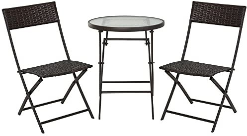 Outsunny Bistroset Balkonset Garnitur Polyrattan 3 TLG. Klappbar Garten Braun