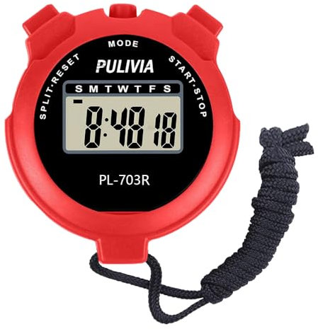 PULIVIA Digitaler Sport-Stoppuhr Timer mit Runden Split Uhr, Kalenderalarm, großem Display für Kinder und Trainer, Laufen, Sporttraining, Rot