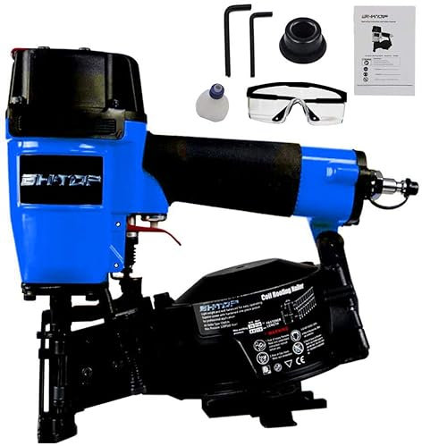 BHTOP CN45N Roofing Nailer, 15 Degree Roofing Nail Gun, 3/4-Inch to 1-3/4-Inch Coil Nails, 120-pcs Load Capacity Coil Nailer in Blue