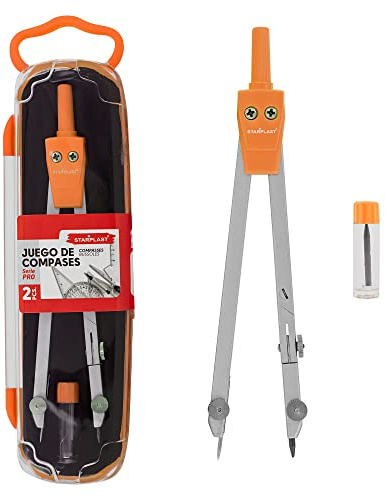 SET COMPÁS STARPLAST - 4 colores, incluye 1 tubo con mina, caja protectora, para oficina o uso escolar - NARANJA