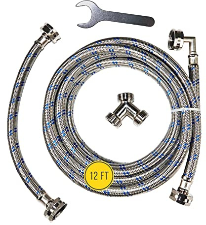 LONG Steam Dryer Hose Install Kit (12 FT) - OCTAGON Connections for Easy & Secure Tightening - Universal Fit to All Steam Dryers - Stainless Steel - Burst Proof Steam Dryer Water Line