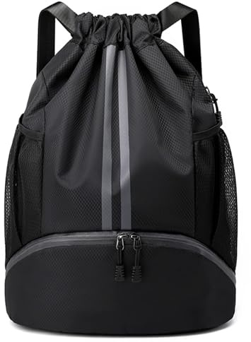 BROTOU Soccer Bags - Football & Volleyball Backpack with Ball & Shoe Compartment, Gym Bags for Men/Women (L, Black)