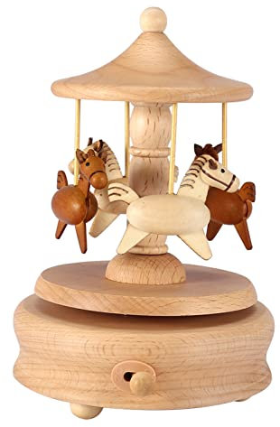Carillon a giostra, Carillon in Legno Vintage Bellissimo Giro Forma di Cavallo Artigianato Regali Natale Decorazioni per la casa tavola Collezione Artigianato