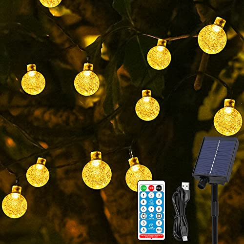 HALOY Catena Luminosa Esterno Solare 11.5M/37.7Ft 60 LED Luci a Forma di Globo di Cristallo Impermeabile IP65 Catena Luci Esterno Energia Solare Luci da Esterno e Interno per Natale Partito