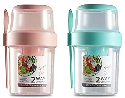 Overnight Oats Jars, Overnight Oats Lot de 2 Bocaux à Avoine avec Couvercles et Cuillère, Récipients à Yaourt pour Céréales, Verres à Avoine Overnight Anti-Fuite, Gobelet à Céréales à Emporter