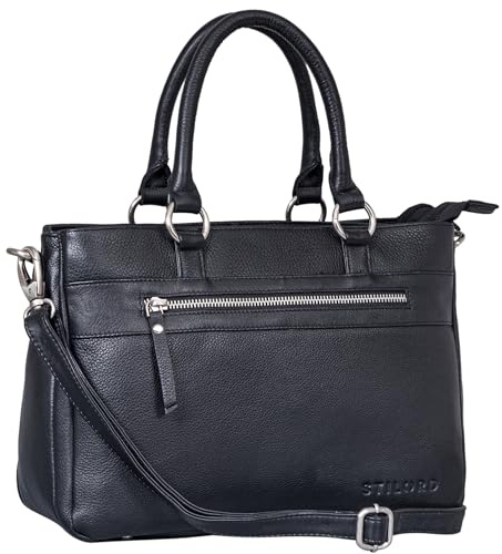 STILORD Frauke Organisierte Leder Handtasche Damen Umhängetasche Vintage Schultertasche Shopper Messenger Tasche Ledertasche Bürotasche Henkeltasche Echtleder Farbe:schwarz