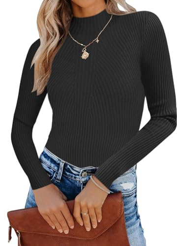 Famulily Black Turtleneck Sweater for Women UK, Ladies Casual Rib Knitted Slim Winter Sweater Jumpers (M, Black)