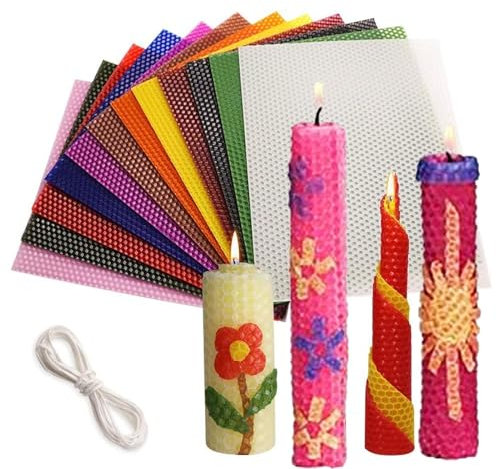 Vokowin Beeswax Candle Making Kit for Adults - 12 Colors Natural Sheets 20X20CM, Make Your Own Ideas for Home Gift, Rolling Candle for Party (K344-12)