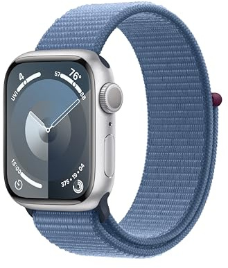 Apple Watch Series 9 [GPS 41mm] Smartwatch with Silver Aluminum Case with Winter Blue Sport Loop One Size. Fitness Tracker, ECG Apps, Always-On Retina Display, Carbon Neutral