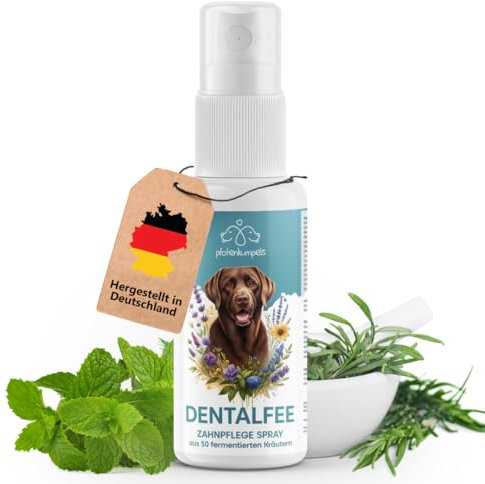 pfotenkumpels Dentalfee - Dentalspray/Zahnpflege Spray für Hunde & Katzen - Entfernt Zahnstein & Zahnbelag - 100% natürlich - 50 fermentierte Kräuter - frischer Atem - 100ml - Reicht bis 9 Monate…
