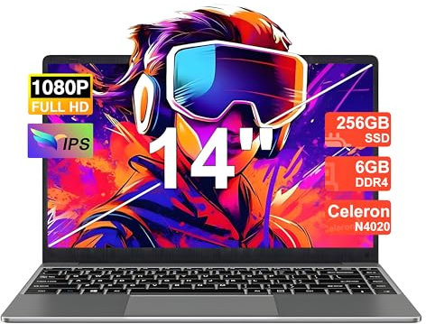 Ordenador Portátil Win 11 con 5G WiFi, Portátil 14 Pulgadas 6GB RAM 256GB SSD Expansión SSD 1TB, Bluetooth 4.2 3.0 Transmisión Puerto 1920*1080 FHD Portatiles Buenos & Mini Puerto Multimedia-Gris