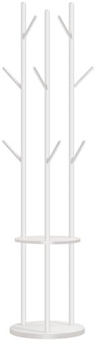 HOOBRO Perchero de Pie, Perchero para Abrigos, Perchero con 8 Perchas y 2 Estantes, para Ropa, Sombreros, Bolsos, Zapatos, para la Entrada, Pasillo, Industrial, Blanco EWT33YM01
