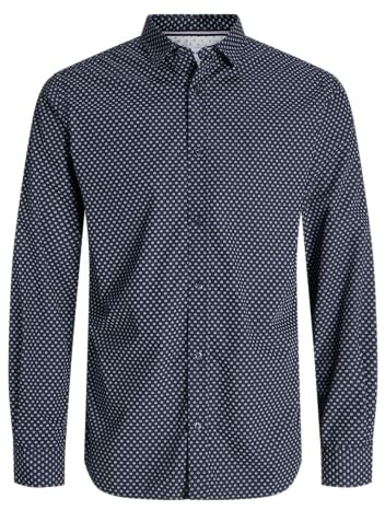 Jjmatheo Print Detail Shirt L/S, Azul Marino, S